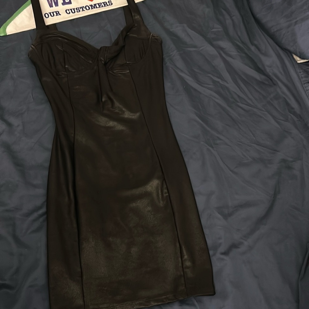Black Faux Leather Corset Dress